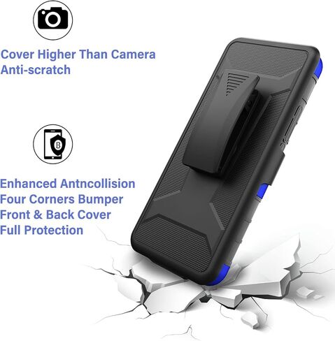 Ailiber Case for TCL 4X 5G(T601DL), Alcatel TCL 20A 5G (T768S) Case Holster with Screen Protector, Swivel Belt Clip Holster with Kickstand, Heavy Duty Full Body Shockproof Phone Cover for TCL 4X-Black in Kuwait