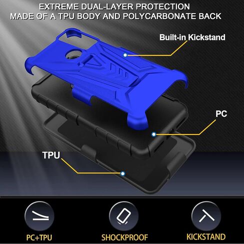Ailiber Case for TCL 4X 5G(T601DL), Alcatel TCL 20A 5G (T768S) Case Holster with Screen Protector, Swivel Belt Clip Holster with Kickstand, Heavy Duty Full Body Shockproof Phone Cover for TCL 4X-Black in Kuwait