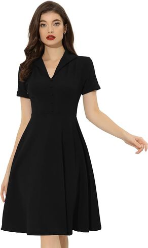 Allegra K Vintage Dresses for Women's 2024 Flat Collar Short Sleeve Fit and Flare Dress in Saudi Arabia