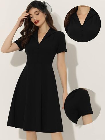 Allegra K Vintage Dresses for Women's 2024 Flat Collar Short Sleeve Fit and Flare Dress in Saudi Arabia