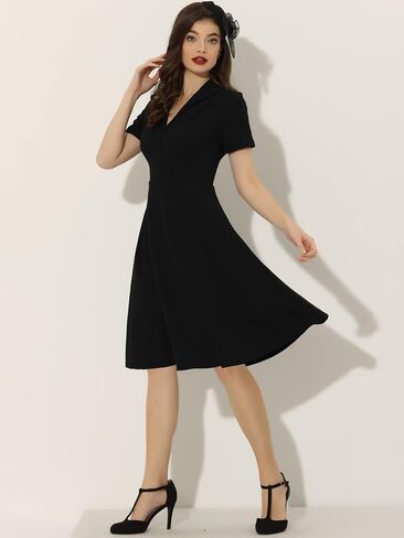 Allegra K Vintage Dresses for Women's 2024 Flat Collar Short Sleeve Fit and Flare Dress in Saudi Arabia