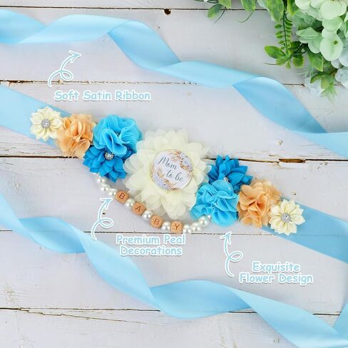 مجموعة وشاح الأمومة من JOYMEMO Green Boho Pampas Grass Baby Shower Maternity - حزام البطن المزين بالزهور من Pampas ودبابيس للأم تو بي والأب تو بي، لوازم حفلات الحمل الجديدة للآباء والأمهات in Saudi Arabia