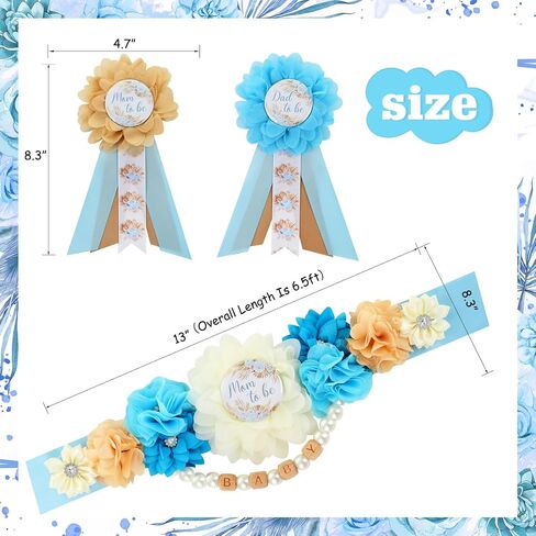 مجموعة وشاح الأمومة من JOYMEMO Green Boho Pampas Grass Baby Shower Maternity - حزام البطن المزين بالزهور من Pampas ودبابيس للأم تو بي والأب تو بي، لوازم حفلات الحمل الجديدة للآباء والأمهات in Saudi Arabia