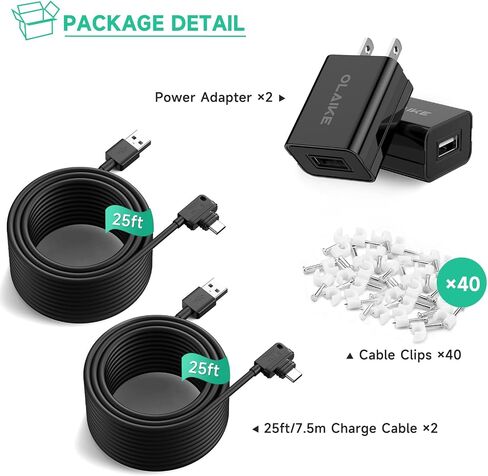 OLAIKE 25ft/7.5m Weatherproof Power Cord for Blink Outdoor 4, Type-C Charger Cable Compatible with Blink 4th Gen, Power Cable and Adapter for Camera, 2-Pack, Black (No Blink Camera) in Saudi Arabia
