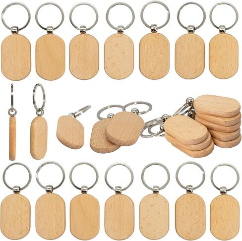 50 Pcs Wood Engraving Blanks Wooden Blank Keychains (Round) TFoRibbon00057 in Saudi Arabia