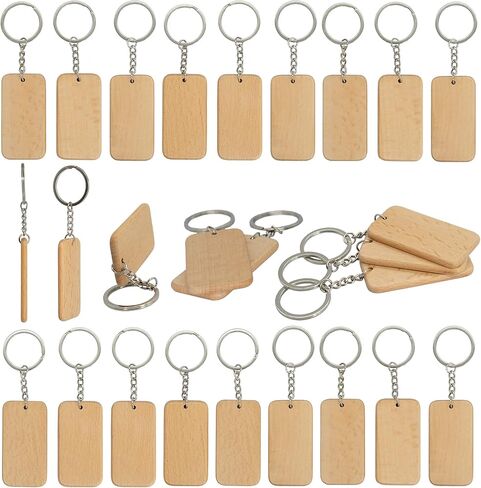 50 Pcs Wood Engraving Blanks Wooden Blank Keychains (Round) TFoRibbon00057 in Saudi Arabia
