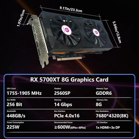 بطاقة رسومات RX 5700 XT، AMD Radeon RX 5700 XT 8GB GDDR6 2560SP 256bit PCI-e 4.0 x16 GPU بطاقات رسومات الكمبيوتر، واجهة HDMI/DisplayPort*3، تدعم ما يصل إلى 8K بطاقات فيديو للكمبيوتر الشخصي in Kuwait