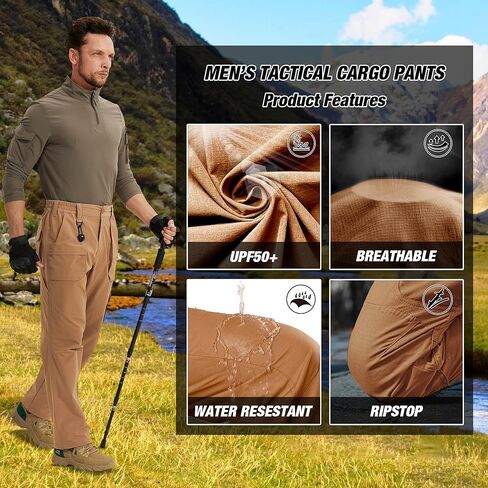 MOURCE Tactical Pants for Men Quick Dry Ripstop Cargo Pants Water Resistant Breathable Outdoor Pants with 9 Pockets in Kuwait