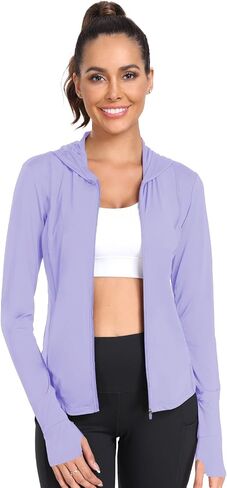 Sun Shirts for Women Long Sleeve UV Protection Thumb Holes Lightweight Hiking Hoodie Full Zip UPF 50 Workout Top in Kuwait