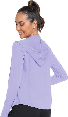 Sun Shirts for Women Long Sleeve UV Protection Thumb Holes Lightweight Hiking Hoodie Full Zip UPF 50 Workout Top in Kuwait