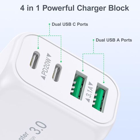 USB C Charger Block, 40W Fast Charging Wall Plug Dual PD+QC3.0 Multiport Type C Power Adapter for iPhone 15 Pro Max/15 Plus/15 Pro/15/14/13/12/11/XS/XR/X, iPad, Watch Series 8/7, Samsung Phone, Tablet in Saudi Arabia