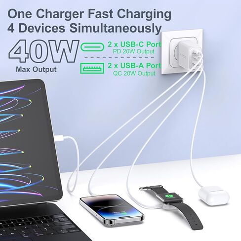 USB C Charger Block, 40W Fast Charging Wall Plug Dual PD+QC3.0 Multiport Type C Power Adapter for iPhone 15 Pro Max/15 Plus/15 Pro/15/14/13/12/11/XS/XR/X, iPad, Watch Series 8/7, Samsung Phone, Tablet in Saudi Arabia