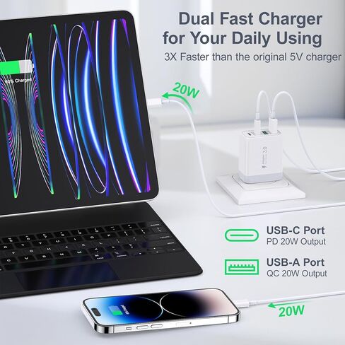 USB C Charger Block, 40W Fast Charging Wall Plug Dual PD+QC3.0 Multiport Type C Power Adapter for iPhone 15 Pro Max/15 Plus/15 Pro/15/14/13/12/11/XS/XR/X, iPad, Watch Series 8/7, Samsung Phone, Tablet in Saudi Arabia