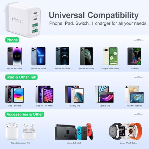 USB C Charger Block, 40W Fast Charging Wall Plug Dual PD+QC3.0 Multiport Type C Power Adapter for iPhone 15 Pro Max/15 Plus/15 Pro/15/14/13/12/11/XS/XR/X, iPad, Watch Series 8/7, Samsung Phone, Tablet in Saudi Arabia