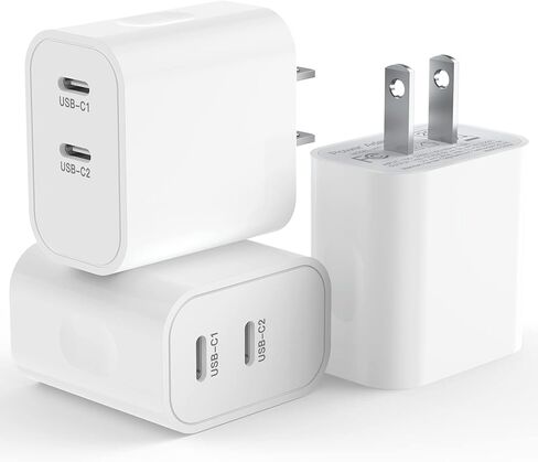 3 قطع شاحن حائط USB C، منفذ مزدوج PD 20 وات من النوع C محول طاقة قابس شحن سريع لهاتف iPhone 15/15 Pro/15 Plus/15 Pro Max/14/13/12، سلسلة الساعات/AirPods، Samsung Galaxy، iPad Pro/ الكمبيوتر اللوحي (أبيض) in Kuwait