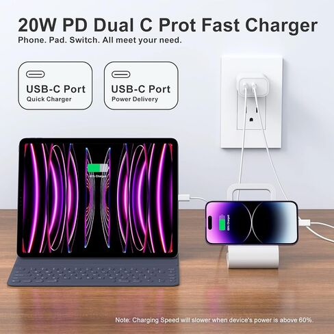 3 قطع شاحن حائط USB C، منفذ مزدوج PD 20 وات من النوع C محول طاقة قابس شحن سريع لهاتف iPhone 15/15 Pro/15 Plus/15 Pro Max/14/13/12، سلسلة الساعات/AirPods، Samsung Galaxy، iPad Pro/ الكمبيوتر اللوحي (أبيض) in Kuwait