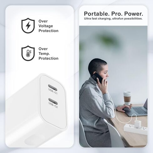3 قطع شاحن حائط USB C، منفذ مزدوج PD 20 وات من النوع C محول طاقة قابس شحن سريع لهاتف iPhone 15/15 Pro/15 Plus/15 Pro Max/14/13/12، سلسلة الساعات/AirPods، Samsung Galaxy، iPad Pro/ الكمبيوتر اللوحي (أبيض) in Kuwait