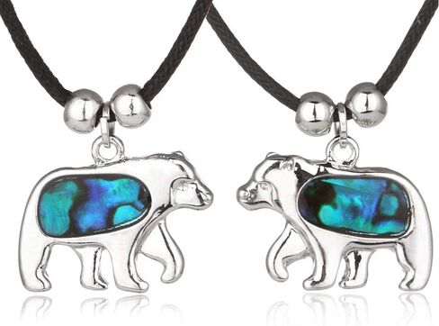 Abalone Shell Polar Bear Necklaces Silver for Women & Men on Wax Black Cord/Stainless Steel Chain (Little Polar Bear) in Saudi Arabia