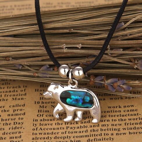 Abalone Shell Polar Bear Necklaces Silver for Women & Men on Wax Black Cord/Stainless Steel Chain (Little Polar Bear) in Saudi Arabia