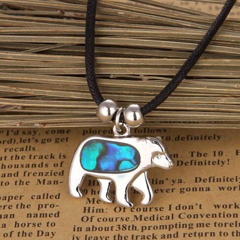 Abalone Shell Polar Bear Necklaces Silver for Women & Men on Wax Black Cord/Stainless Steel Chain (Little Polar Bear) in Saudi Arabia