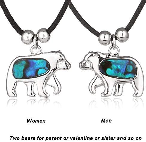 Abalone Shell Polar Bear Necklaces Silver for Women & Men on Wax Black Cord/Stainless Steel Chain (Little Polar Bear) in Saudi Arabia