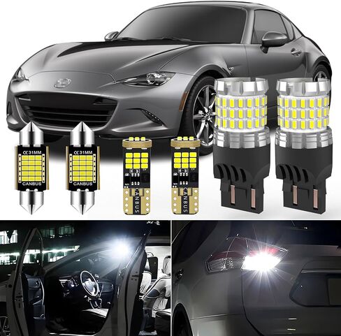 8 Pieces Interior LED Lights Kit + Back Up Reverse Lights for Mazda Miata MX-5 MX5 NA NB NC ND 2016 2017 2018 2019 2020 2021 White Interior Light Bulbs Package + License Plate Lights, Install Tool in Saudi Arabia