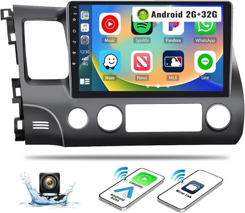 UNITOPSCI 2G+64G for Honda Civic 2000-2005 Android Car Stereo Radio Wireless Apple CarPlay & Android Auto GPS Navigation Head Unit 9 Inch Touchscreen Bluetooth WiFi FM/RDS HiFi SWC +Backup Camera Mic in Kuwait