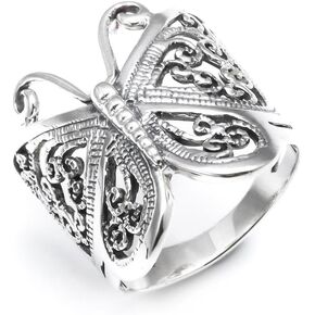 Silverly 22.7 mm Butterfly 925 Sterling Silver Rings Women -Filigree Promise Ring - Thumb Rings for Women - Bridesmaid Jewelry Rings - Butterfly Rings for Women