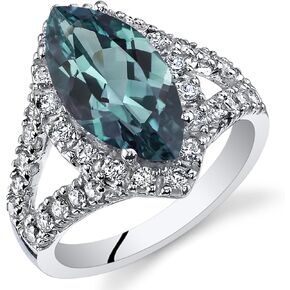 PEORA Simulated Alexandrite Signature Ring for Women 925 Sterling Silver, Large Color-Changing 3.50 Carats Marquise Shape 14x7mm, Sizes 5 to 9