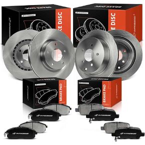 A-Premium Front and Rear Drilled and Slotted Disc Brake Rotors + Ceramic Pads Kit Compatible with Select Infiniti & Nissan Models - G35 2003-2005, 350Z 2003-2005, 12-PC Set