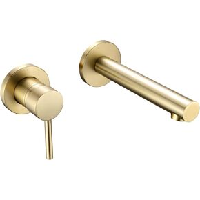 SUMERAIN Brushed Gold Bathroom Faucet Brass Wall Mount Faucet Single Handle with Rough in Valve