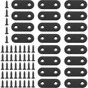 Glarks 20 Sets 50mm Flat Straight Corner Brace Black Metal Joint Plate Connector Repair Fixing Bracket with 45Pcs Screws for Wood Furniture (50x2mm)