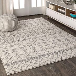 JONATHAN Y MOH209A-28 Izil Moroccan Beni Souk Indoor Farmhouse Area-Rug Bohemian Minimalistic Geometric Easy-Cleaning Bedroom Kitchen Living Room Non Shedding, 2 X 8, Cream,Gray