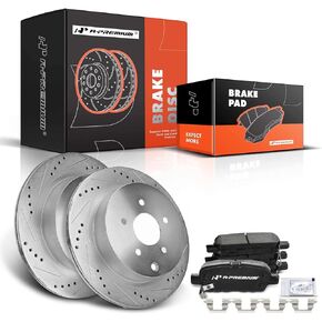 A-Premium 12.13 inch (308.10mm) Rear Drilled and Slotted Disc Brake Rotors + Ceramic Pads Kit Compatible with Select Infiniti and Nissan Models - FX35, Q50, QX70, JX35, M35H, M37, M56, Q60, Murano