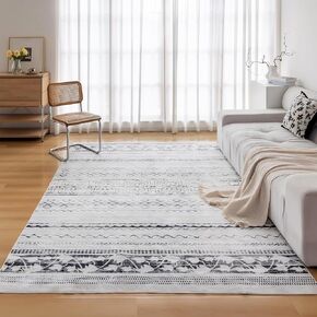 OMERAI Washable Rugs 5x7 Modern Abstract Boho Washable Rug Anti-Slip Backing Soft Woven Washable Rug for Living Room, Stain Resistant Area Rugs for Bedroom, Home Decor, Beige Washable Area Rug