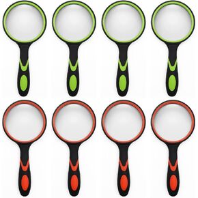 8 Pack 8X Handheld Magnifying Glass Reading Magnifier for Seniors and Kids, 50mm Magnifying Glass Lens with Non-Slip Rubber Handle for Reading Hobbies and Science