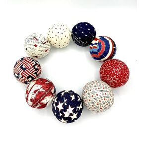Americana Colonial fabric wrapped balls, bowl filler set, red blue cream, USA patriotic home decor, summer holiday decoration