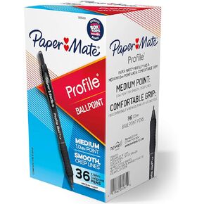Paper Mate Ballpoint Pen, Profile Retractable Pen, Medium Point (1.0mm), Black, 36 Count