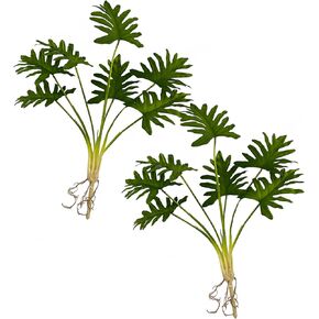 2 Artificial Tropical Monstera Plants Real Touch for Pot or in Vases Fake Plant with Stems and Roots Faux Greenery Wall Decor for Indoor Outdoor Home Office (Monstera)