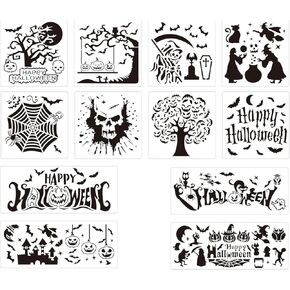 16 Pcs Halloween Decoration Stencils , Reusable Halloween Theme Painting Stencil Pumpkin Ghost Pattern Drawing Template for for Painting on Wood Walls Fabrics Windows