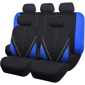 Flying Banner car seat Covers Fashion Sporty Full Set Pipping Front Rear Bench Protectors Rear Bench Split 40/60 50/50 60/40 Easy Installation (Blue Black)