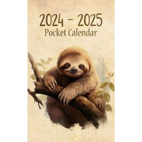 Pocket Calendar 2024-2025 For Purse: 2 Year Small Size 4 x 6.5 inches - Vintage Sloth Cover Design Volume 1