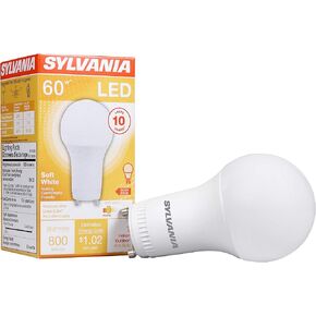 لمبة إضاءة LED SYLVANIA A19، 9 وات، ما يعادل 60 وات، قابلة للتعتيم، 800 لومن، متجمد، 3000 ك، أبيض - عبوة واحدة (40043)