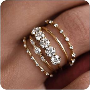 FAXHION Gold Rings for Women Non Tarnish, Dainty 14K Gold Plated Stacking Cubic Zirconia Thumb Ring Set, Trendy Gold Stackable Rings Size 5-10