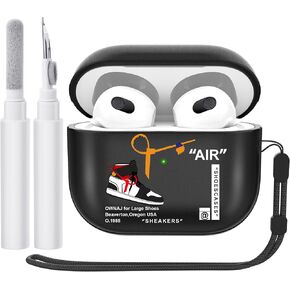 Compatible with AirPods 3rd Generation Case Cover, Protective Cute Shoes Case Cover with Lanyard and Cleaner Kit Pen for Apple AirPod 3 Case Men Women [Front LED Visible],Black