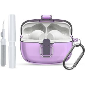 [Upgrade Secure Lock] for JBL Vibe 200TWS/JBL Vibe Beam Case Cover with Cleaner kit, Protective PC Transparent Hard Shell Compatible with JBL Vibe 200TWS/JBL Vibe Beam with Keychain(Clear)