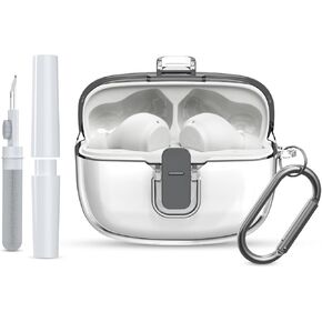 [Upgrade Secure Lock] for JBL Vibe 200TWS/JBL Vibe Beam Case Cover with Cleaner kit, Protective PC Transparent Hard Shell Compatible with JBL Vibe 200TWS/JBL Vibe Beam with Keychain(Clear)
