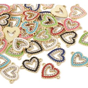 Cheriswelry Rhinestone Enamel Connectors Charm Links Evil Eye Alloy Metal Pendants Antique Silver Flat Round Hamsa Hand Owl Feather Heart Charm Pendant for Bracelet Necklace Jewelry Making
