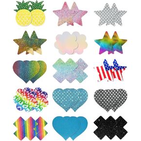 Nipple Pasties 15 Pairs Rave Rainbow Pasties for Festival Rave Pride Nipple Patches Stickers Sexy Pack Pasty for Small or Large Boob Neon Breast Petals Disposable - Rainbow Pride