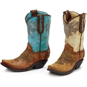Hand-Painted Resin Cowboy Boot Vases Set of 2